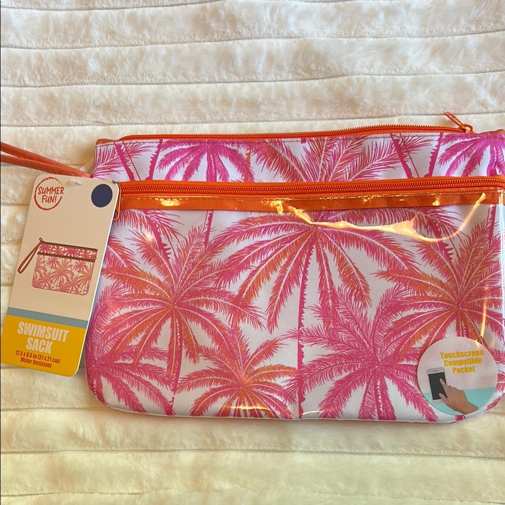 Cupshe 🍊& White swimsuit w/ Pink and Orange Palm Tree Swimsuit Sack - Picture 3 of 6